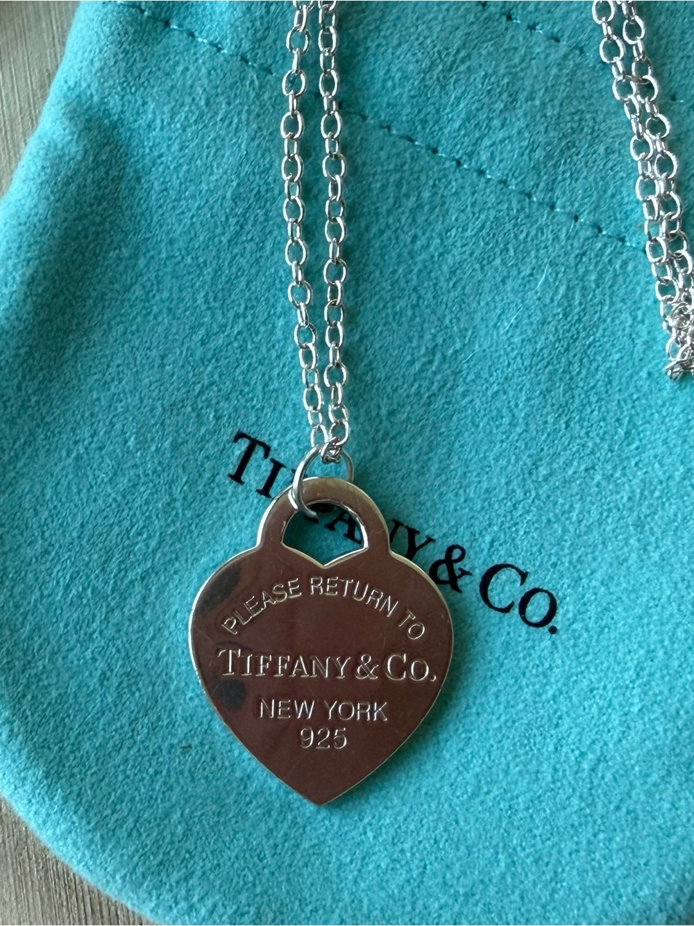 Tiffany & Co. Sterling Silver Heart Tag Pendant Necklace - Blue Accent